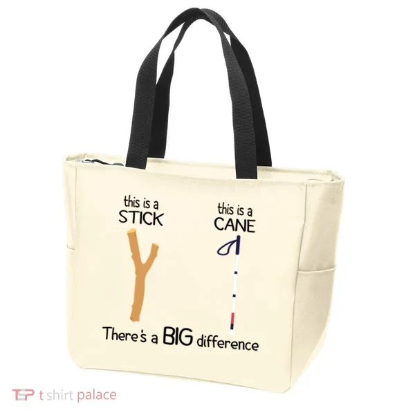 Stick Vs Cane TVI White Cane Awareness Blind Tote Bag