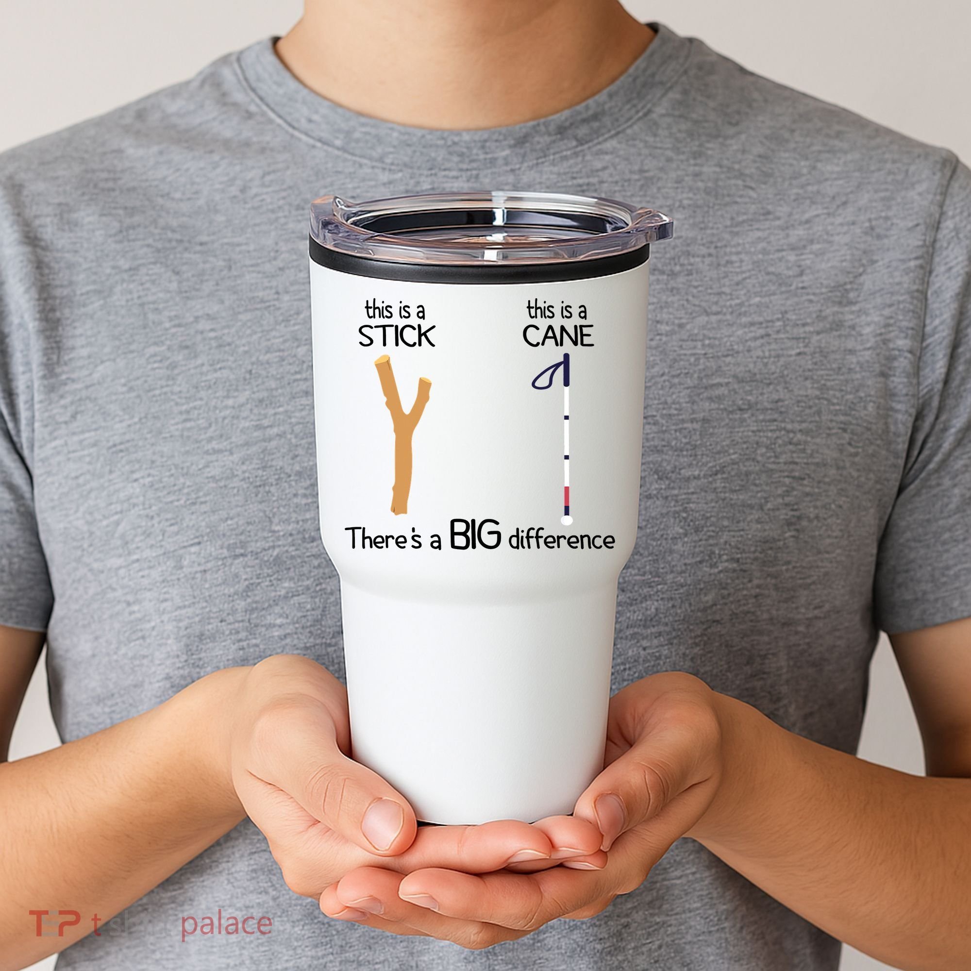 Stick Vs Cane TVI White Cane Awareness Blind Tumbler