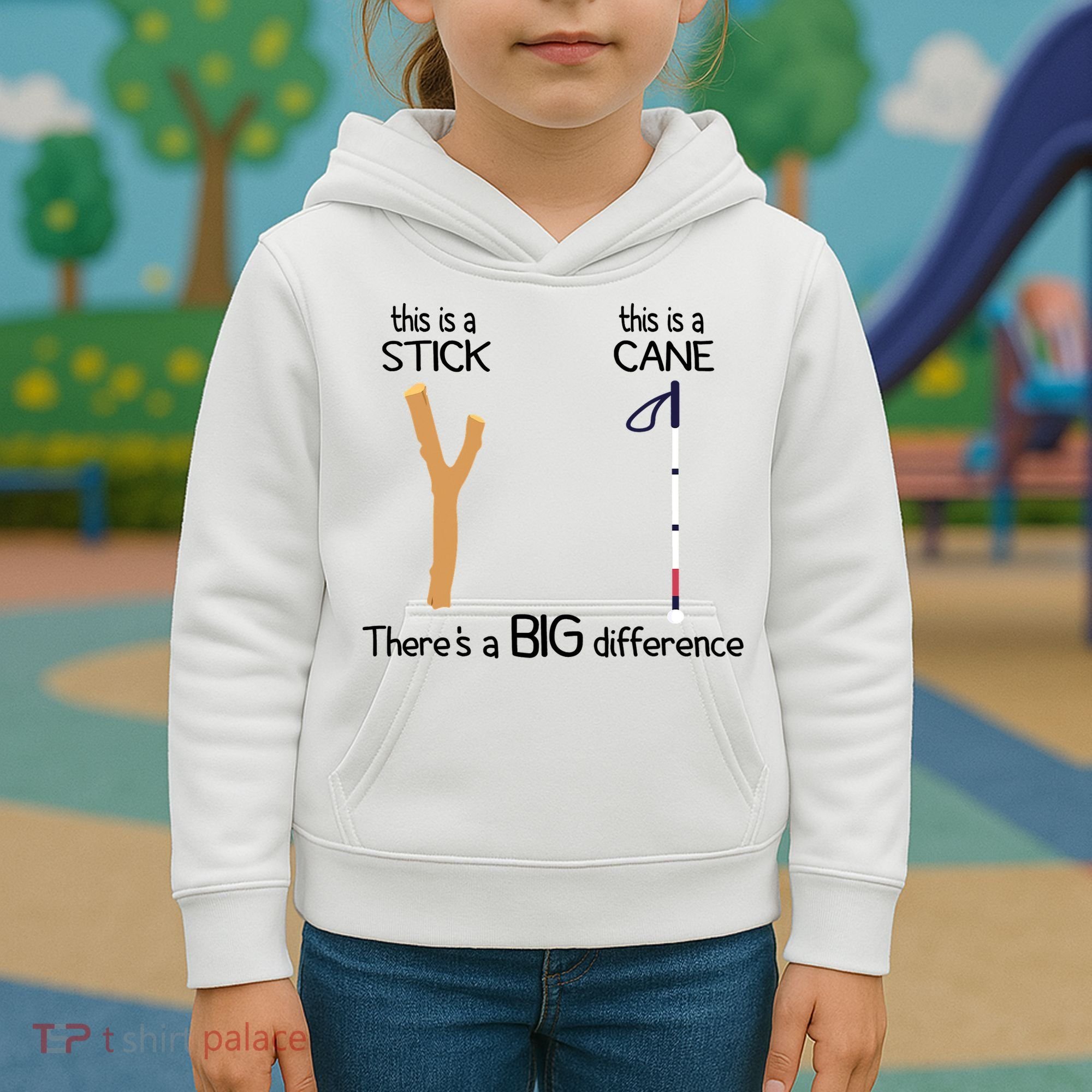 Stick Vs Cane TVI White Cane Awareness Blind Kids Hoodie