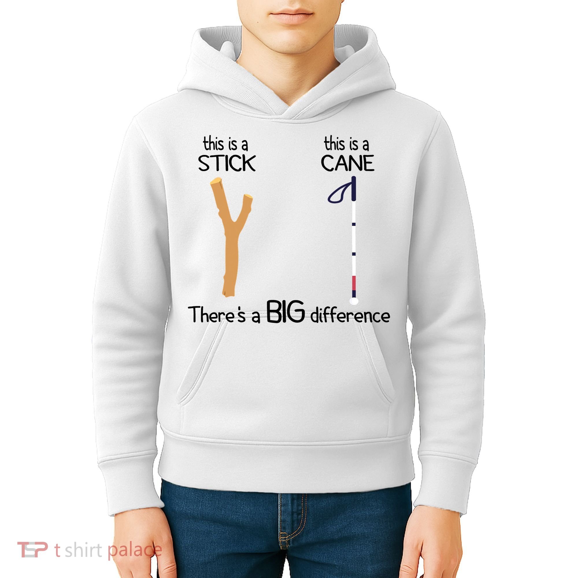 Stick Vs Cane TVI White Cane Awareness Blind Kids Hoodie