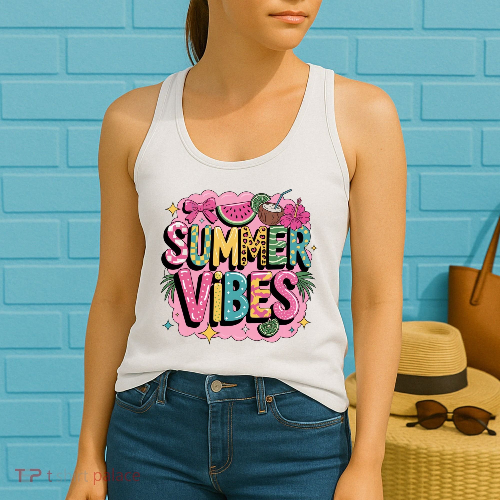 Summer Vibes Couqette Bow Melon Women's Tank Top