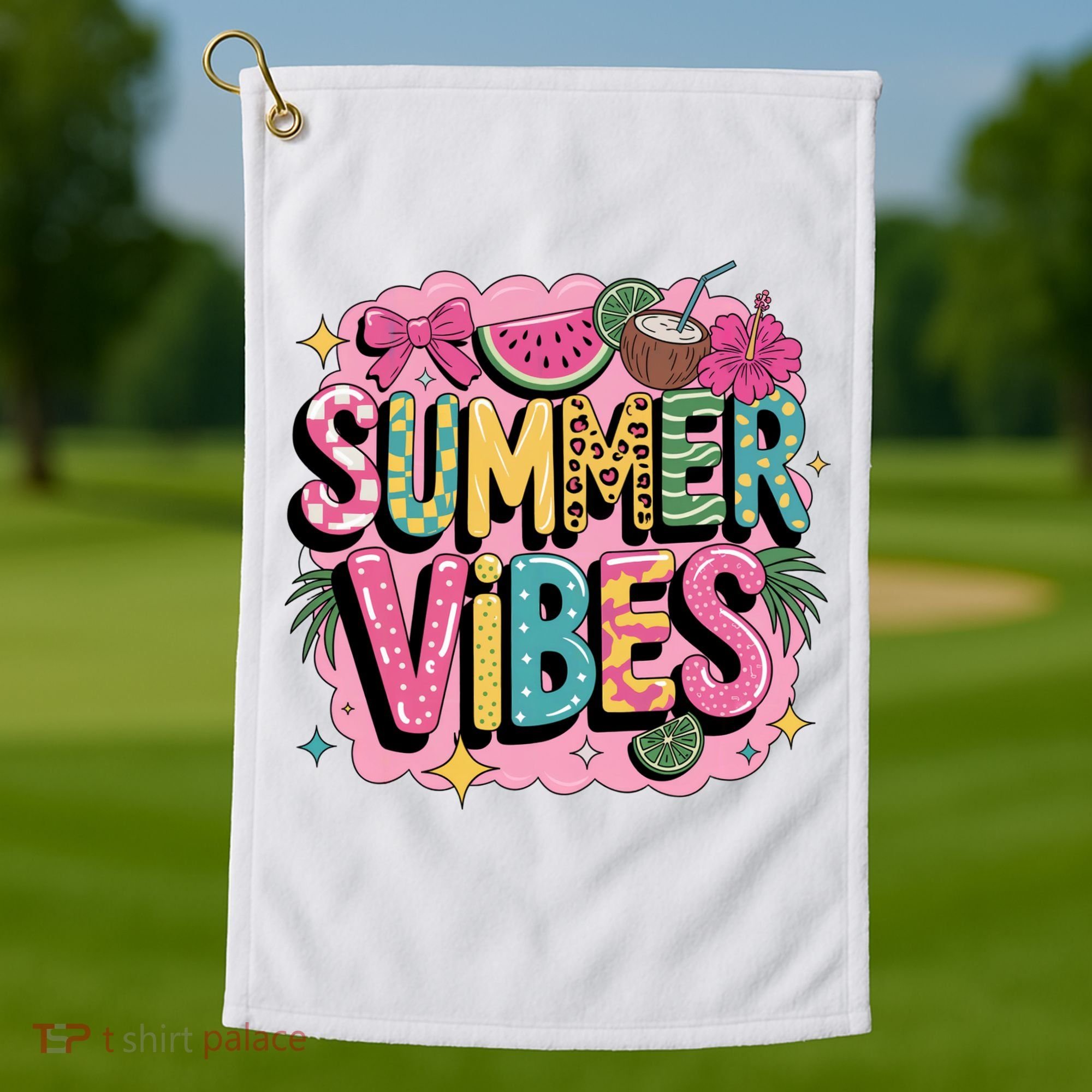 Summer Vibes Couqette Bow Melon Golf Towel