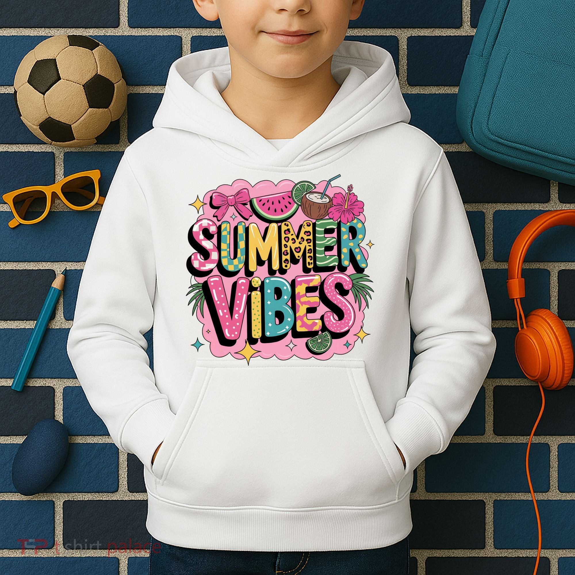 Summer Vibes Couqette Bow Melon Kids Hoodie