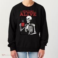 Spooky Vibe Coffee Skeleton Halloween Staying Alive Meme Women's Sweatshirt thumb 0