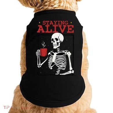 Spooky Vibe Coffee Skeleton Halloween Staying Alive Meme Doggie Tank
