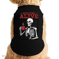 Spooky Vibe Coffee Skeleton Halloween Staying Alive Meme Doggie Tank thumb 0