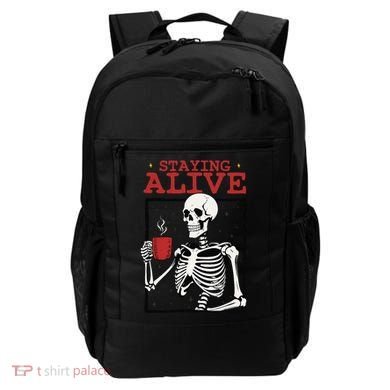 Spooky Vibe Coffee Skeleton Halloween Staying Alive Meme Backpack