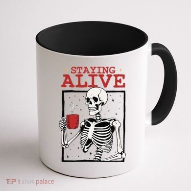 Spooky Vibe Coffee Skeleton Halloween Staying Alive Meme Coffee Mug back