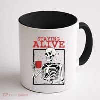 Spooky Vibe Coffee Skeleton Halloween Staying Alive Meme Coffee Mug thumb 1