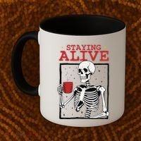 Spooky Vibe Coffee Skeleton Halloween Staying Alive Meme Coffee Mug thumb 2