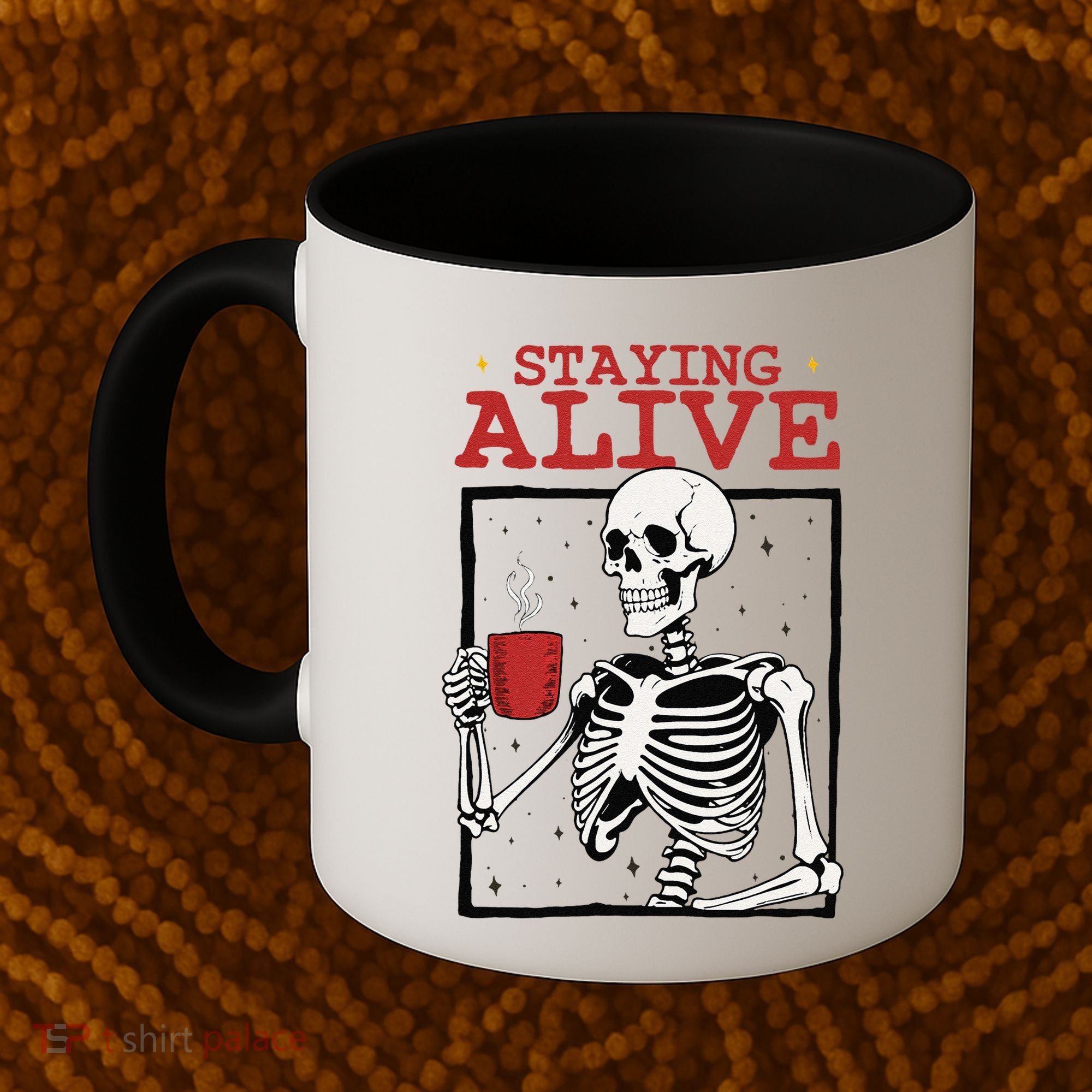 Spooky Vibe Coffee Skeleton Halloween Staying Alive Meme Coffee Mug