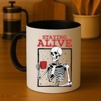 Spooky Vibe Coffee Skeleton Halloween Staying Alive Meme Coffee Mug thumb 4