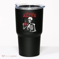 Spooky Vibe Coffee Skeleton Halloween Staying Alive Meme Tumbler thumb 0