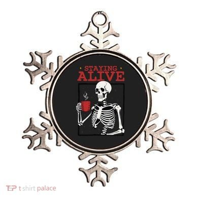 Spooky Vibe Coffee Skeleton Halloween Staying Alive Meme Ornament