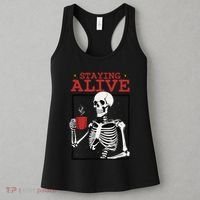 Spooky Vibe Coffee Skeleton Halloween Staying Alive Meme Women's Tank Top thumb 3