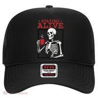 Spooky Vibe Coffee Skeleton Halloween Staying Alive Meme Hat thumb 0