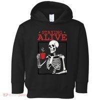 Spooky Vibe Coffee Skeleton Halloween Staying Alive Meme Toddler Hoodie thumb 0