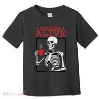 Spooky Vibe Coffee Skeleton Halloween Staying Alive Meme Toddler T-Shirt thumb 0
