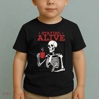 Spooky Vibe Coffee Skeleton Halloween Staying Alive Meme Toddler T-Shirt thumb 2