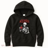 Spooky Vibe Coffee Skeleton Halloween Staying Alive Meme Kids Hoodie thumb 0