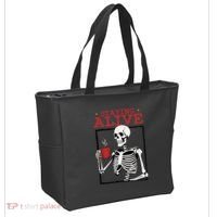Spooky Vibe Coffee Skeleton Halloween Staying Alive Meme Tote Bag thumb 2