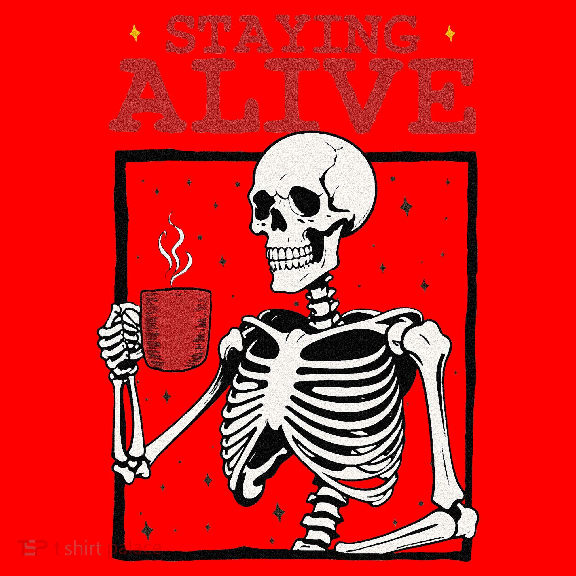 Spooky Vibe Coffee Skeleton Halloween Staying Alive Meme Santa Hat