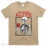 Spooky Vibe Coffee Skeleton Halloween Staying Alive Meme T-Shirt thumb 0