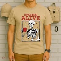 Spooky Vibe Coffee Skeleton Halloween Staying Alive Meme T-Shirt thumb 6
