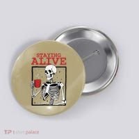 Spooky Vibe Coffee Skeleton Halloween Staying Alive Meme Button thumb 0