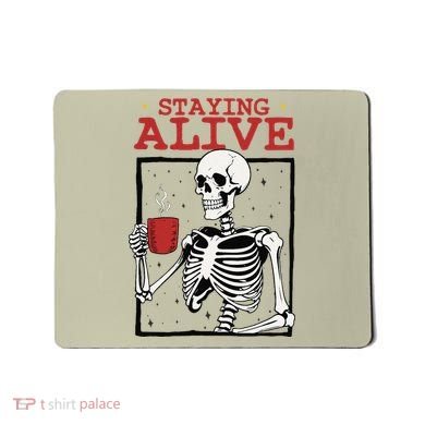 Spooky Vibe Coffee Skeleton Halloween Staying Alive Meme Mousepad