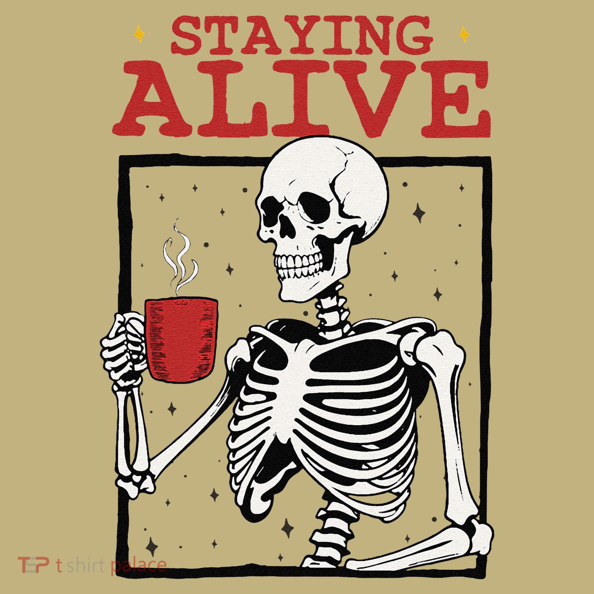 Spooky Vibe Coffee Skeleton Halloween Staying Alive Meme Mousepad