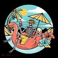 Summer Vibes Chill Vibes Only Hippie Skeleton Button thumb 1