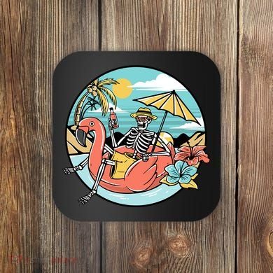 Summer Vibes Chill Vibes Only Hippie Skeleton Coaster
