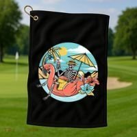 Summer Vibes Chill Vibes Only Hippie Skeleton Golf Towel thumb 1
