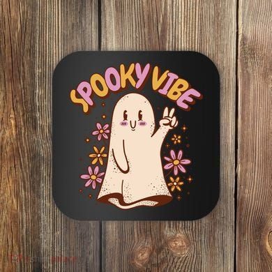Spooky Vibe Cute Hippie Ghost Coaster