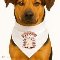 Spooky Vibe Cute Hippie Ghost USA-Made Doggie Bandana thumb 1