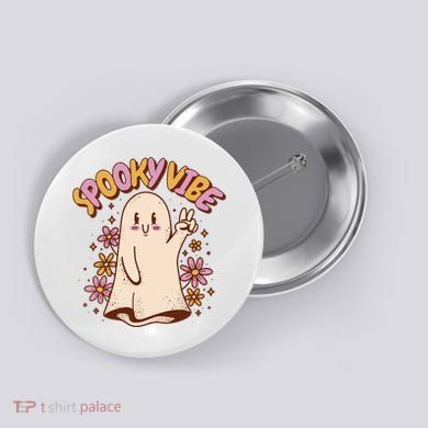 Spooky Vibe Cute Hippie Ghost Button