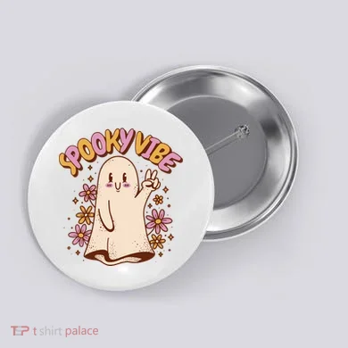 Spooky Vibe Cute Hippie Ghost Button