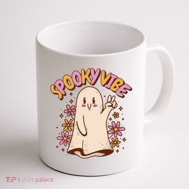 Spooky Vibe Cute Hippie Ghost Coffee Mug back