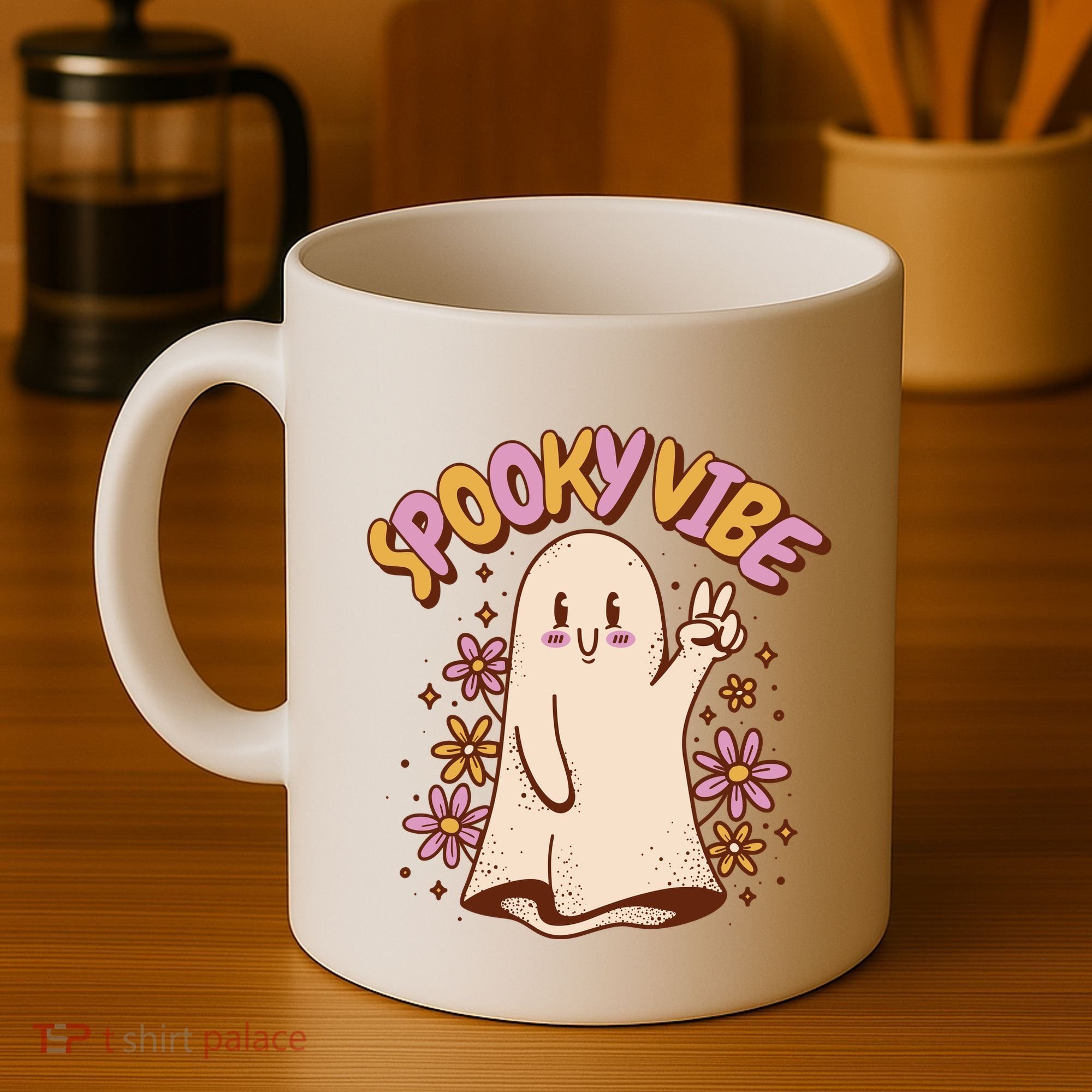 Spooky Vibe Cute Hippie Ghost Coffee Mug