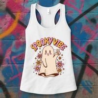 Spooky Vibe Cute Hippie Ghost Women's Tank Top thumb 3