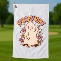 Spooky Vibe Cute Hippie Ghost Golf Towel thumb 1