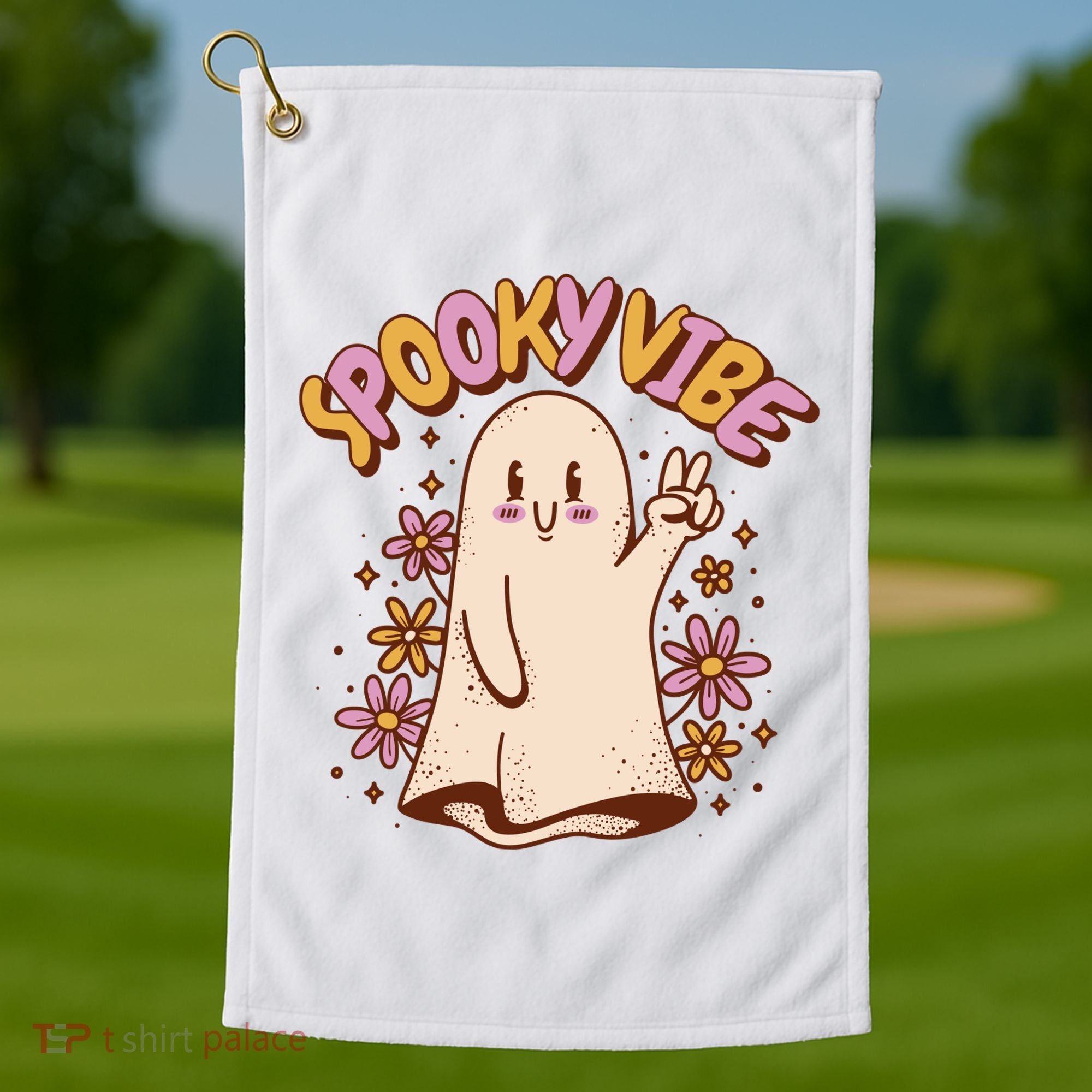 Spooky Vibe Cute Hippie Ghost Golf Towel