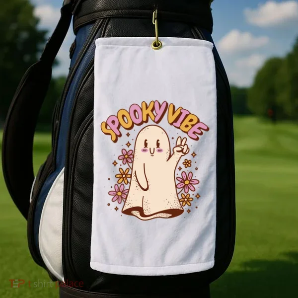 Spooky Vibe Cute Hippie Ghost Golf Towel