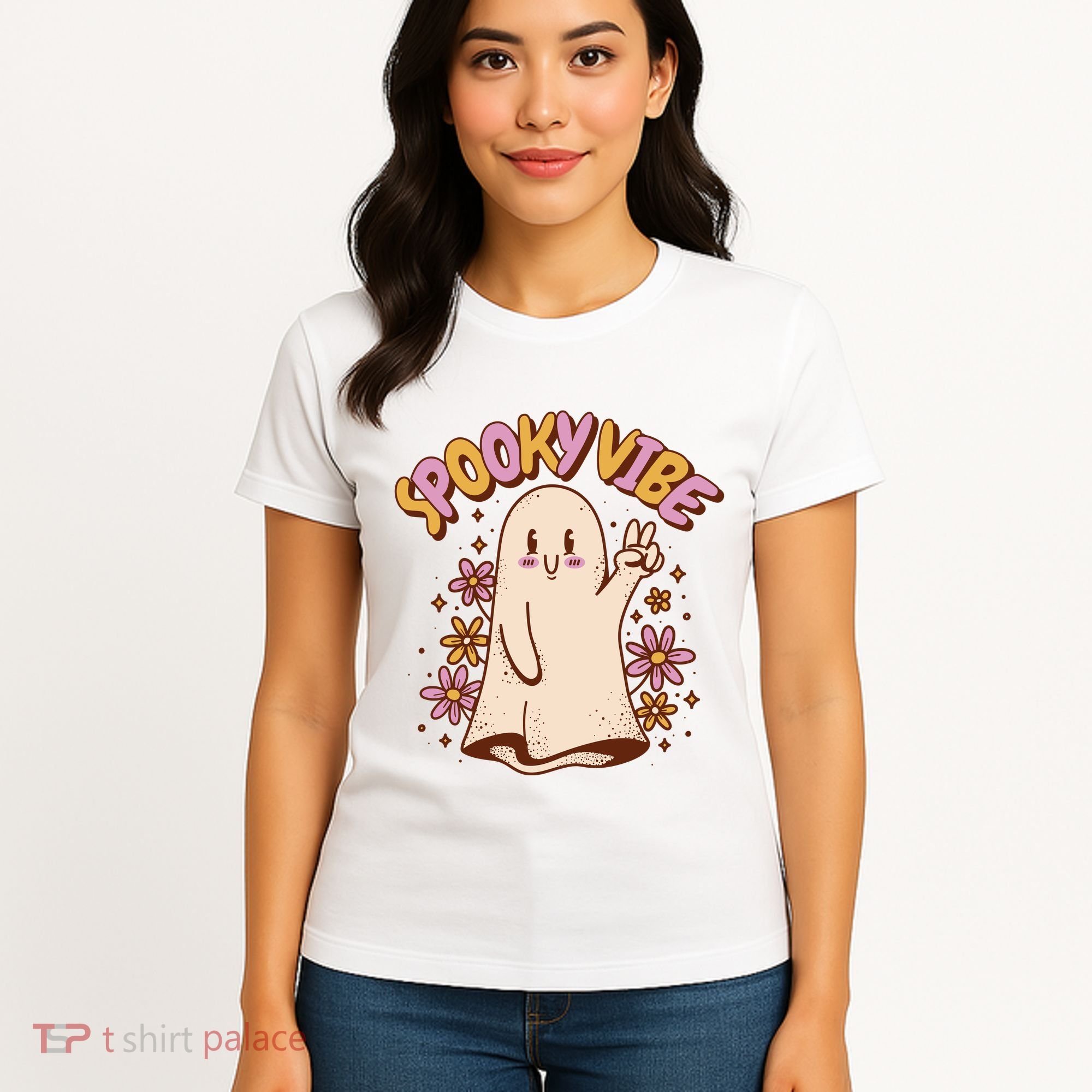 Spooky Vibe Cute Hippie Ghost Women's T-Shirt