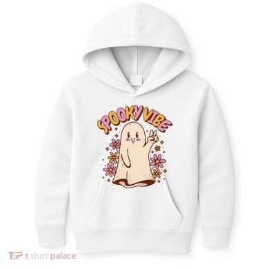 Spooky Vibe Cute Hippie Ghost Kids Hoodie