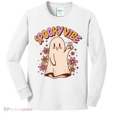 Spooky Vibe Cute Hippie Ghost Kids Long Sleeve Shirt