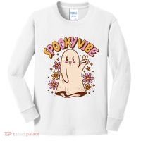 Spooky Vibe Cute Hippie Ghost Kids Long Sleeve Shirt thumb 0