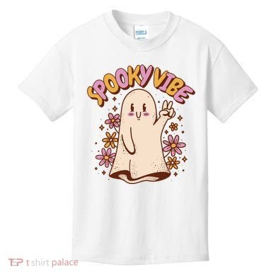 Spooky Vibe Cute Hippie Ghost Kids T-Shirt