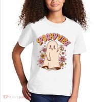 Spooky Vibe Cute Hippie Ghost Kids T-Shirt thumb 2
